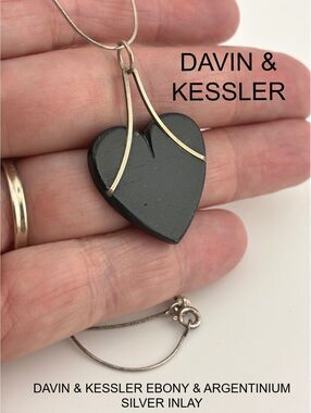 Davin & Kessler Ebony Heart Pendant Necklace with Argentinium Silver Inlay